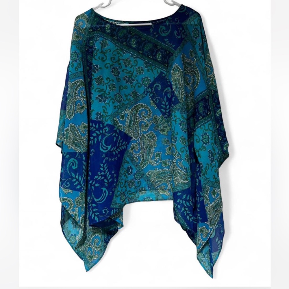 Susan Graver Teal and Navy Paisley Poncho